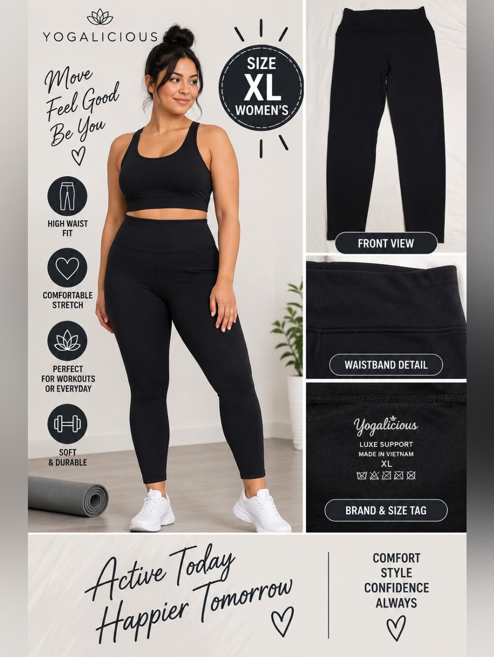 Yogalicious women's XL black athletic leggings #05